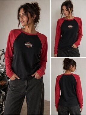 Harley-Davidson Black Body with Red Raglan Long Sleeve Tee